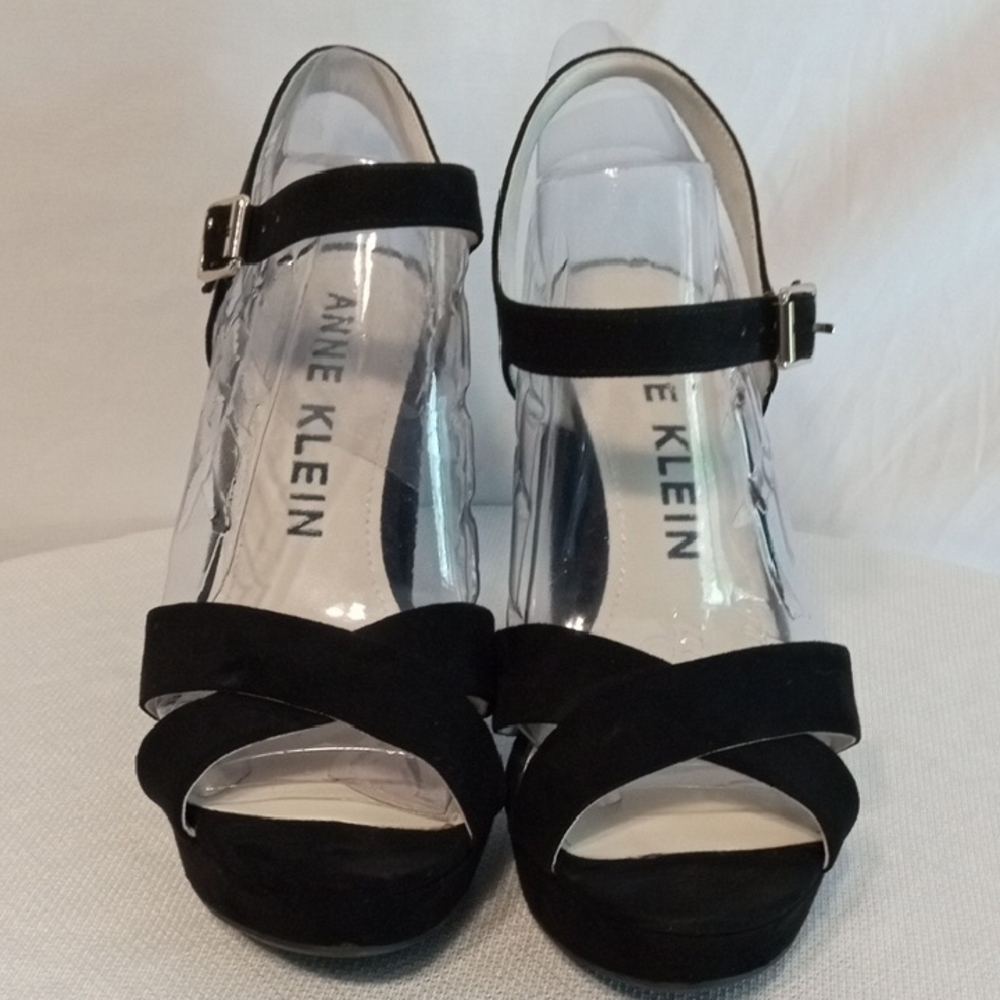 Anne Klein Lalima Black Suede Platform Block Heel Sandals 9M - Picture 4 of 16